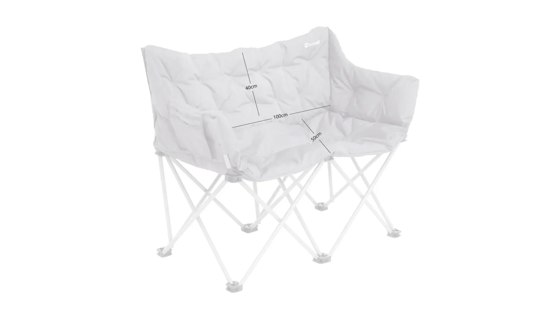 Die Maßgrafik zeigt beim Outwell Sardis Lake Sofa Sitzbreite, Sitztiefe und Rückenlehne in Zentimetern.