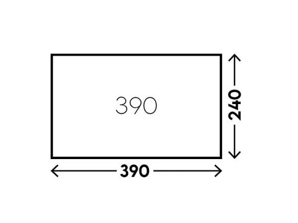 Grundriss des Telta Core 390 Busvorzelts mit Maßangaben von 390 cm Breite und 240 cm Tiefe