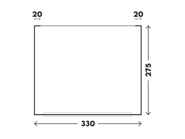 Grundriss des Telta Life 330 Busvorzelts mit Maßangaben von 330 cm Breite und 275 cm Tiefe sowie seitlichen Abständen