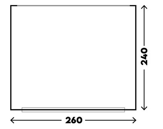 Grundrisszeichnung des Telta Core 260 Vorzelts mit Maßangaben von 260 cm Breite und 240 cm Tiefe
