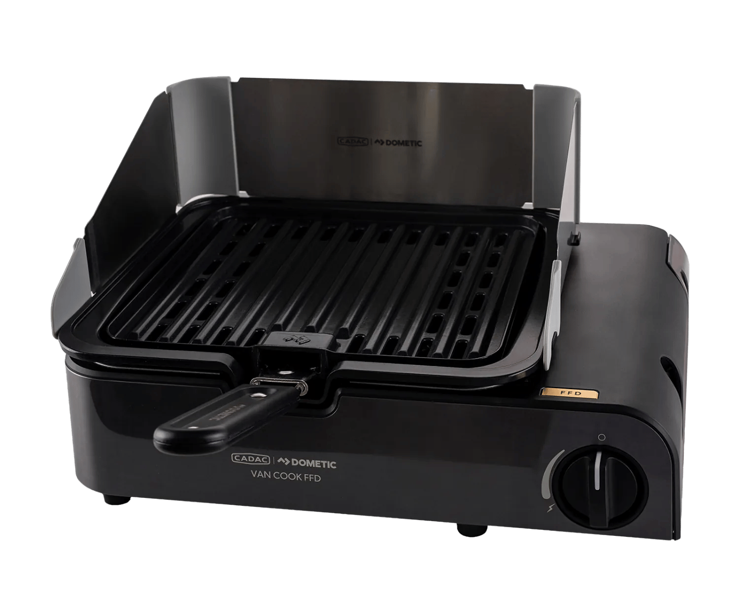 Kompakter CADAC Van Cook FFD Tischgrill mit Grillrost und Windschutz, ideal für Camping und Outdoor-Küche im Vanlife-Bereich