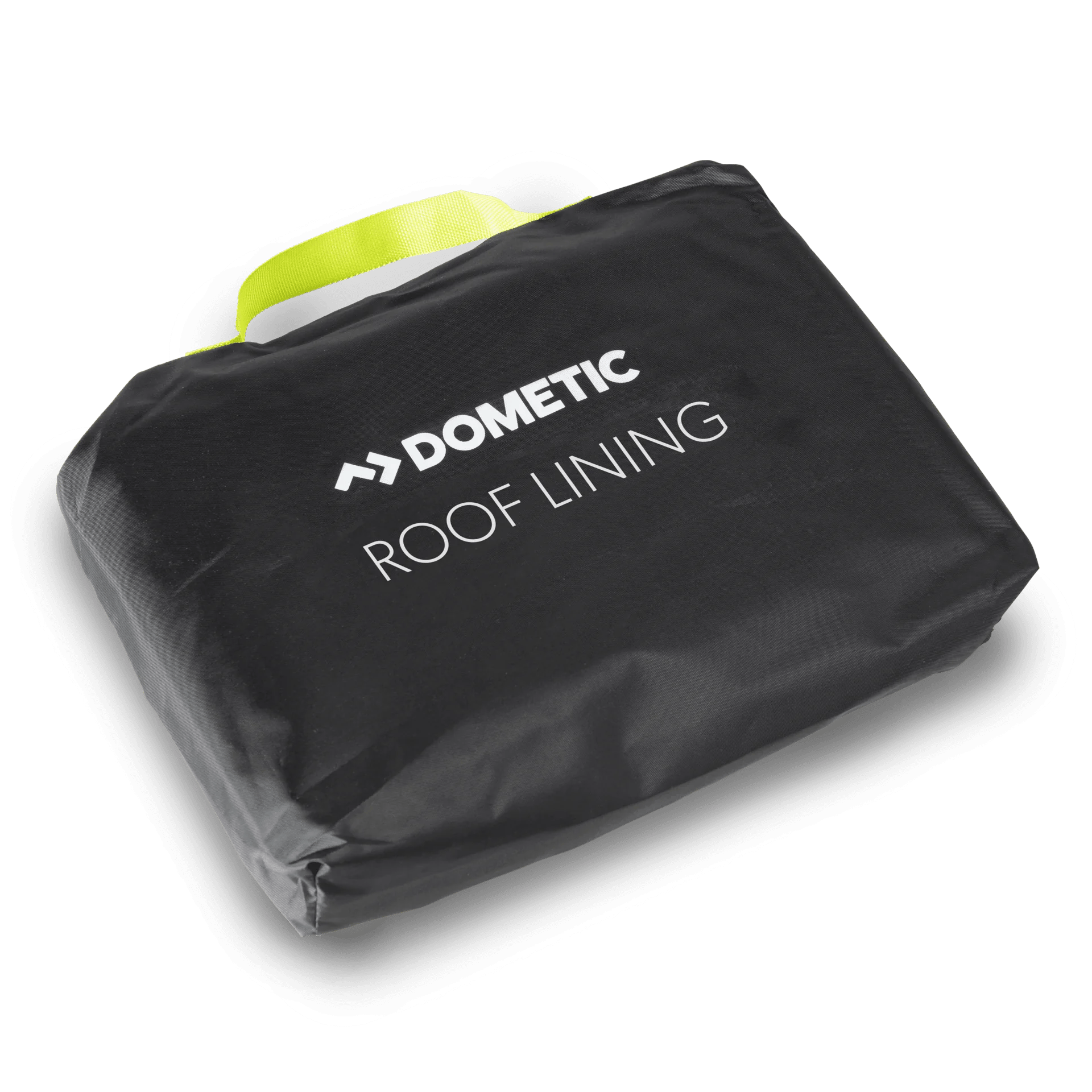 Schwarze Dometic Roof-Lining Tragetasche mit gelbem Griff als kompakte Aufbewahrung für den Innenhimmel.