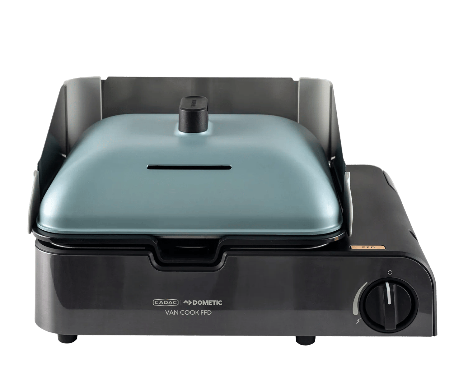 CADAC Van Cook FFD Tischgrill mit Deckel und seitlichem Windschutz für sicheres und komfortables Kochen beim Camping