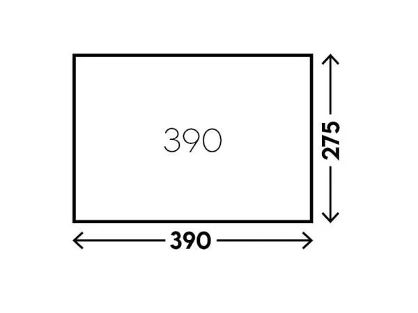 Grundriss des Telta Estate 390 Vorzelts mit Maßangaben von 390 cm Breite und 275 cm Tiefe