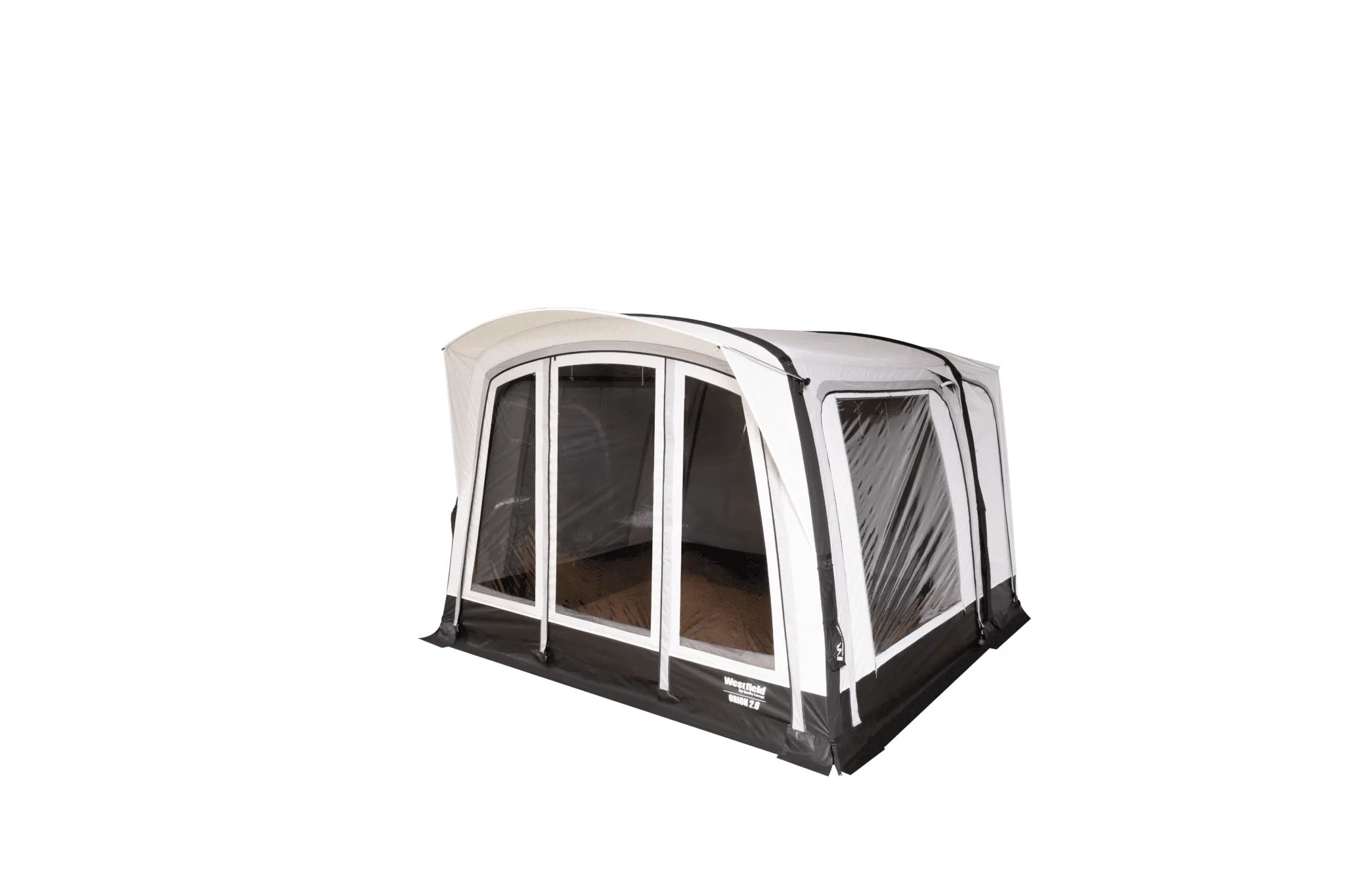 Westfield Orion 2.0 Luftvorzelt in Frontansicht mit großen Panoramafenstern und seitlichem Eingang
