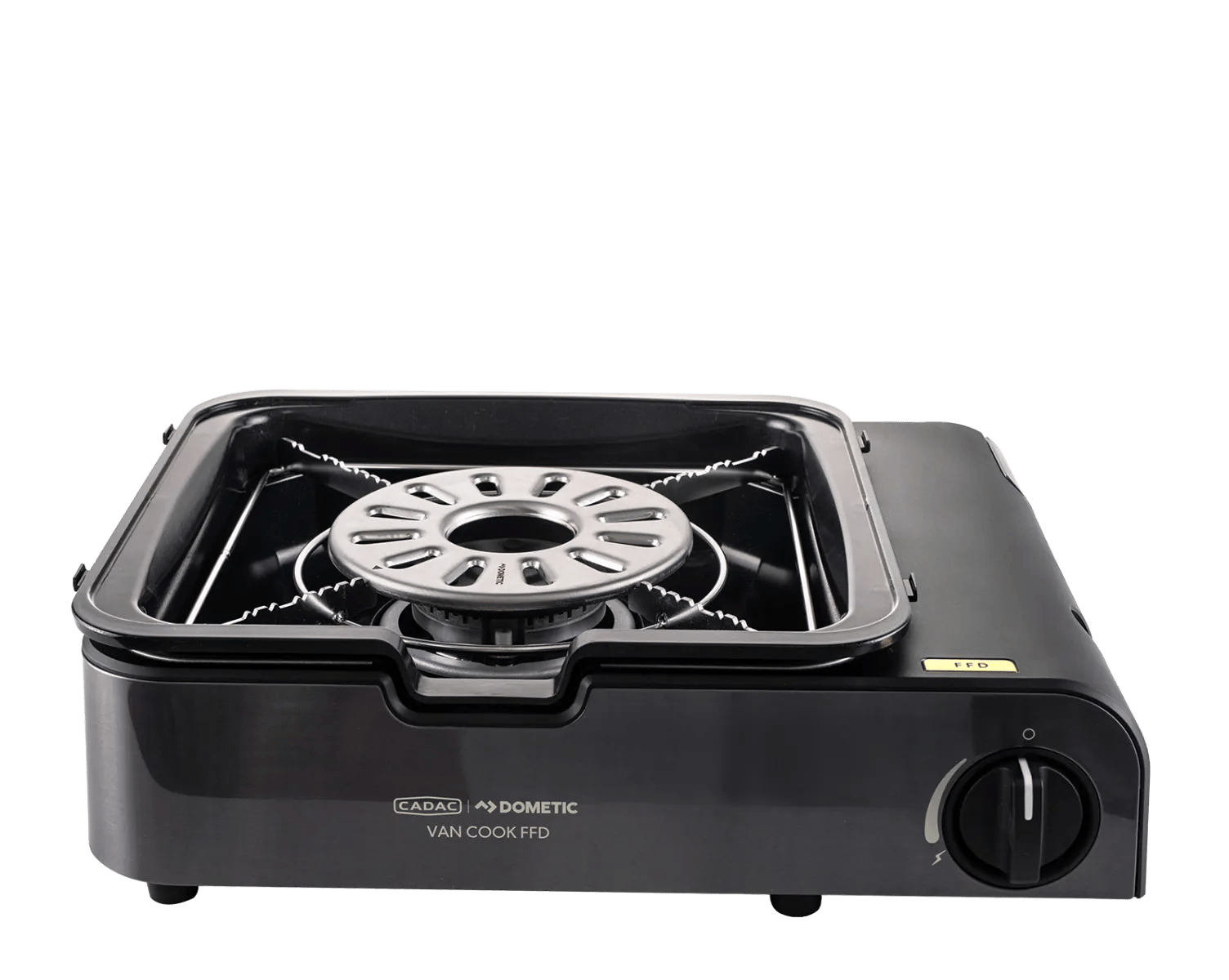 Offener CADAC Van Cook FFD Gaskocher mit sichtbarem Brenner und Topfträger für vielseitiges Kochen beim Camping