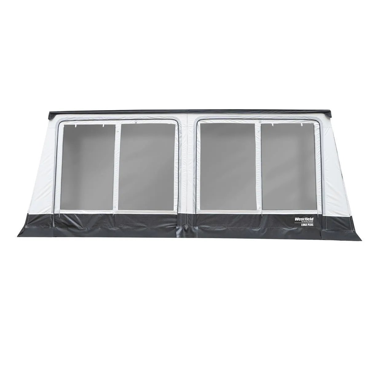 Sackmarkise Westfield Luna Plus 11 mit großen Fensterelementen als Wetterschutz beim Camping