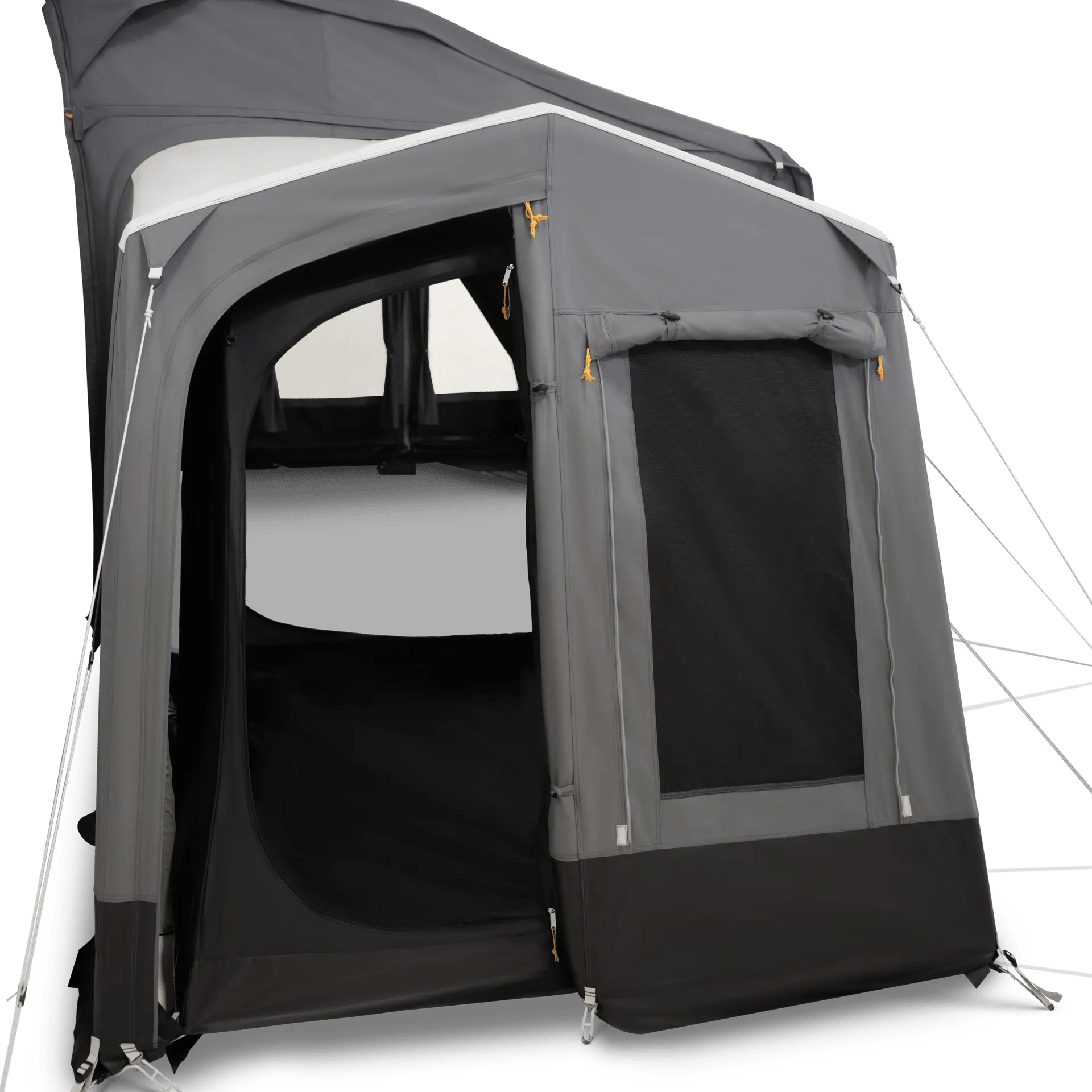 Seitlicher Eingang des Dometic Residence AIR Stay Tall Annexe mit geöffneter Tür und integriertem Fenster, freigestellte Darstellung